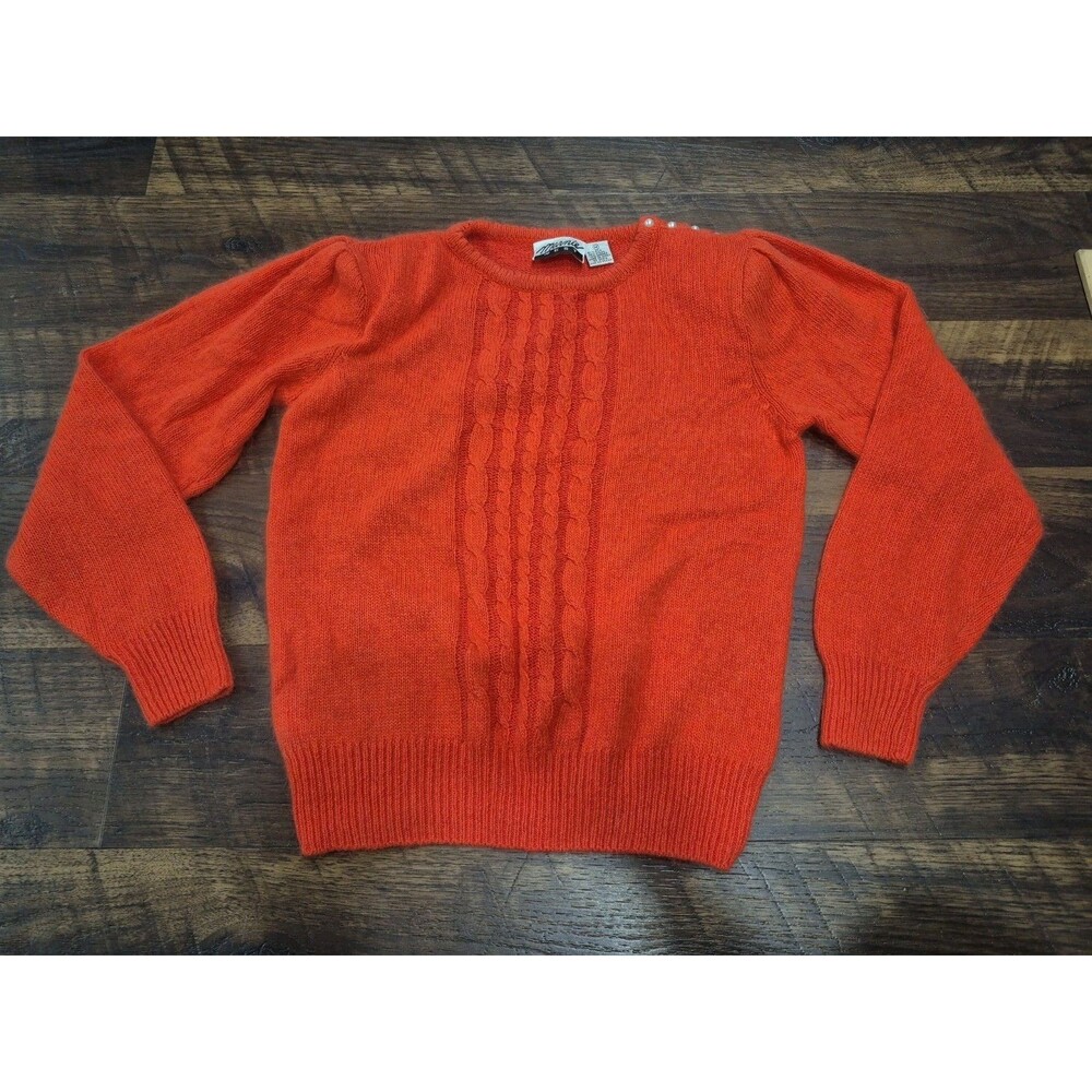 Marnie West Silk Angora Sweater Size Medium Fall Orange Pads  80s 90s